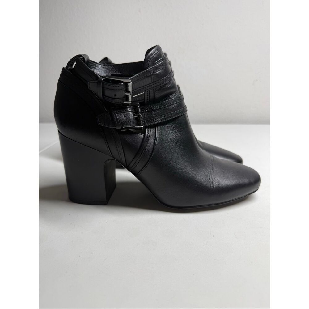 Michael Kors  Black Leather Multi-Strap Buckle Ankle Boots Block Heel Size 9M